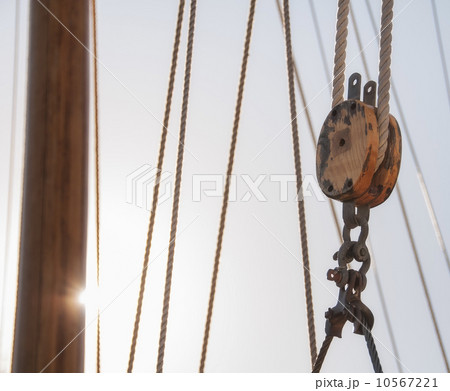 Close-up view of ropes on yacht deck 10567221