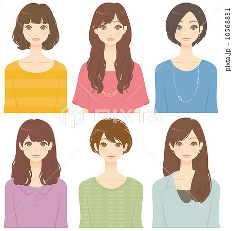 いろいろな髪型の女性のイラスト素材