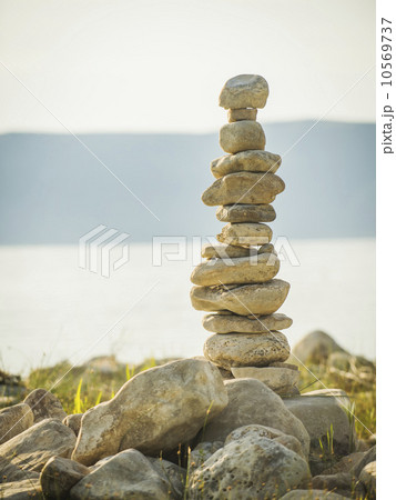 Stack of stones by lake Stack of stones by lake 10569737