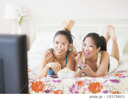 Two women watching tv 10570601