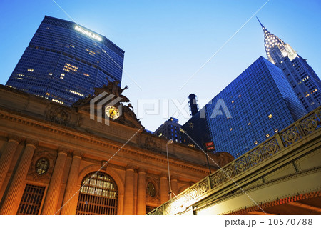 USA, New York State, New York City, Grand Central Station, Met Life building and Chrysler building at dusk 10570788