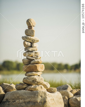 Stack of stones by lake 10574166