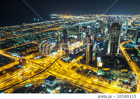 Dubai downtown night scene with city lights, Dubai downtown night scene with city lights, 10580115