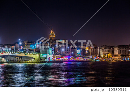 View of Istanbul and Galata tower and bridge at night 10580511