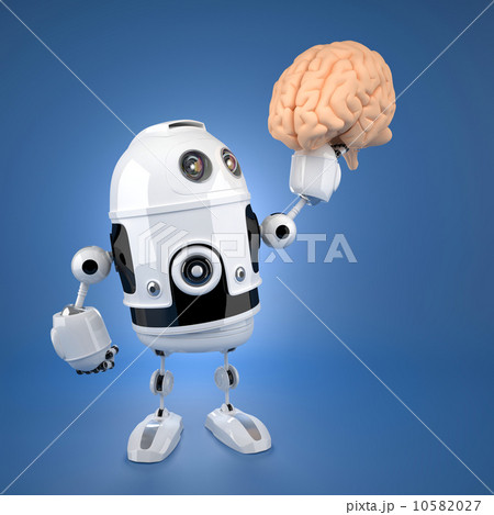 Android Robot Holding Brainのイラスト素材