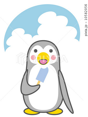 アイスを食べるペンギンのイラスト素材