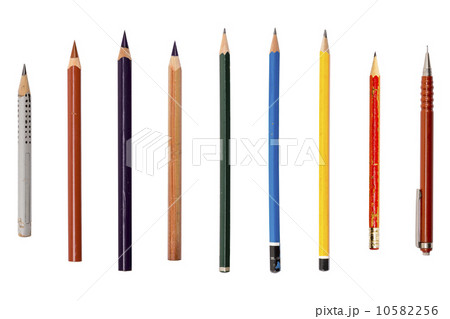 collection of different old used pencils, isolated on white collection of different old used pencils, isolated on white 10582256