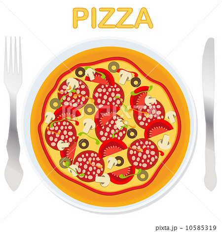 Vector pizza on a plate with fork and knife 10585319