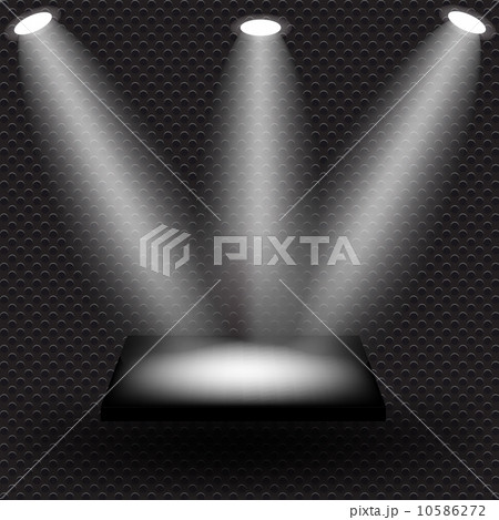Empty black shelve on metal background with lights. Vector illu 10586272