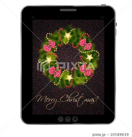 Realistic christmas wreath on vintage background at tablet. vec Realistic christmas wreath on vintage background at tablet. vec 10589639