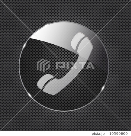Glass phone button icon on metal background. Vector illustration 10590600
