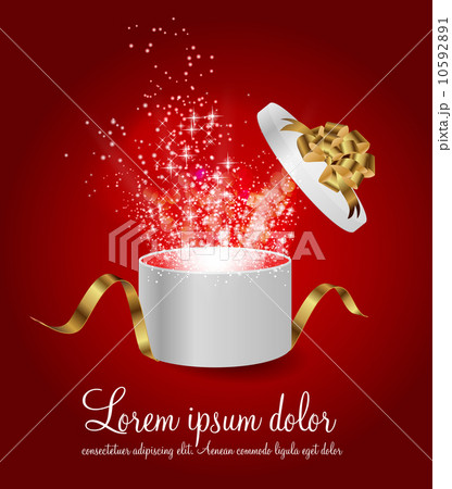 Open Gift Box with Ribbon and Magic Light Fireworks Vector Illus 10592891