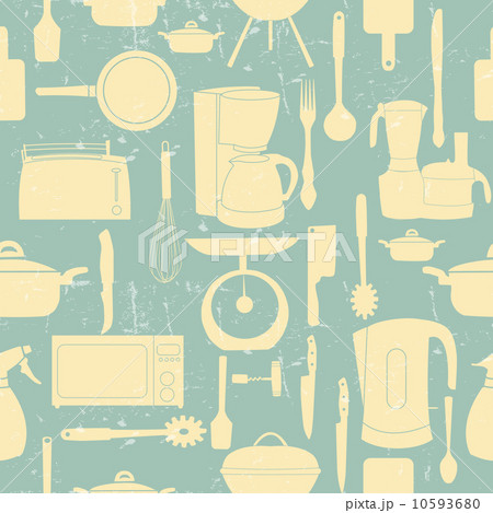 Grunge Retro vector illustration seamless pattern of kitchen too 10593680