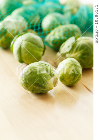 Brussels sprouts cabbage on old wooden table 10596151