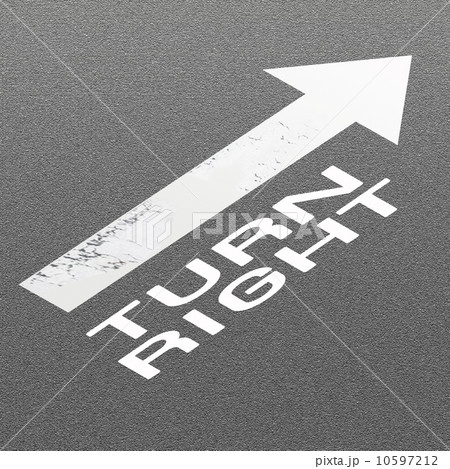 Signal Arrow and Word Turn Right on Asphalt Road Background Signal Arrow and Word Turn Right on Asphalt Road Background 10597212