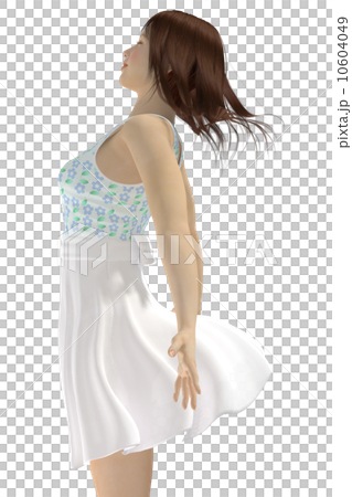 風に吹かれる女性　合成用　背景透過　リアル３D　CG　イラスト素材 10604049