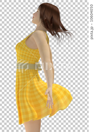 風に吹かれる女性　合成用　背景透過　リアル３D　CG　イラスト素材 10604050