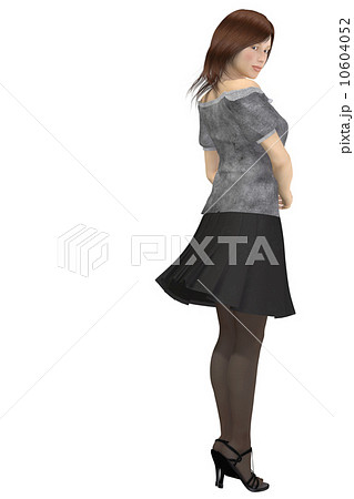 風に吹かれる女性　合成用　背景透過　リアル３D　CG　イラスト素材 10604052