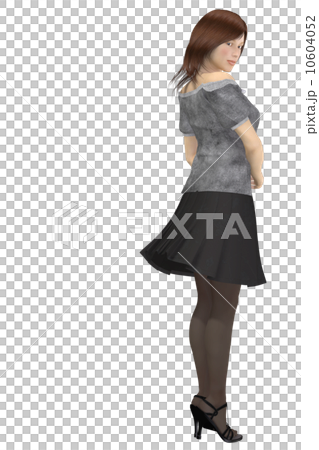 風に吹かれる女性　合成用　背景透過　リアル３D　CG　イラスト素材 10604052