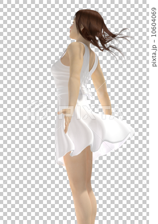 風に吹かれる女性　合成用　背景透過　リアル３D　CG　イラスト素材 10604069