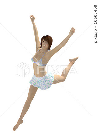 水着でジャンプする若い女性 合成用背景透過 ３dcg イラスト素材のイラスト素材