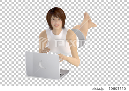 Ladies laptop computer woman making background Transparent 3DCG illustration material Ladies laptop computer woman making background Transparent 3DCG illustration material 10605530