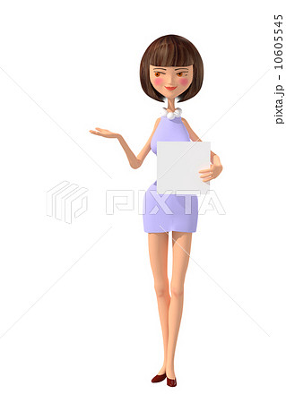 ボードを持って案内する女性　成用背景透過　３DCG　イラスト素材 10605545