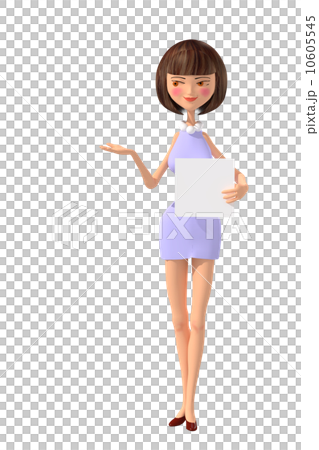 ボードを持って案内する女性　成用背景透過　３DCG　イラスト素材 10605545