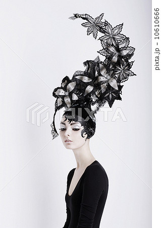 Creative Concept. Portrait of Futuristic Woman in Art Fabulous Headdress Creative Concept. Portrait of Futuristic Woman in Art Fabulous Headdress 10610666