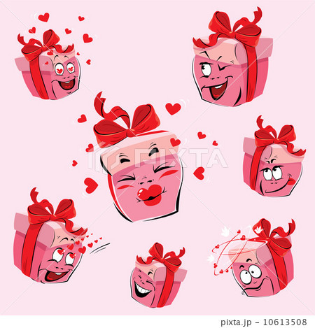 Set of pretty pink gift boxes cartoons with different expression Set of pretty pink gift boxes cartoons with different expression 10613508