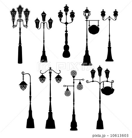 Set of retro street lanterns silhouettes 10613603