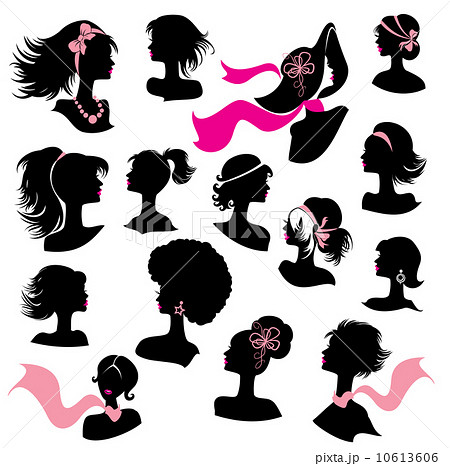 Set Of Woman And Girl Silhouettes With Hair のイラスト素材