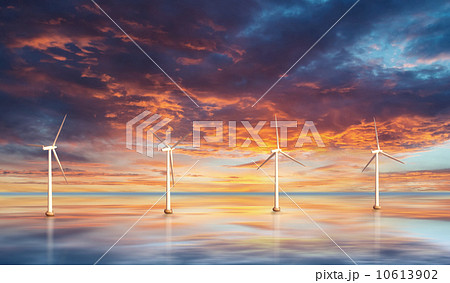 Wind turbines on water. Sunset Wind turbines on water. Sunset 10613902