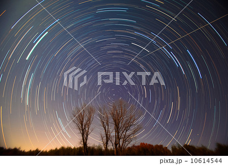 北極星と星の軌跡 北極星と星の軌跡 10614544