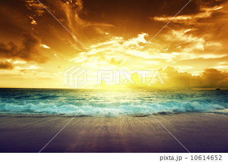 sunset on Seychelles beach 10614652