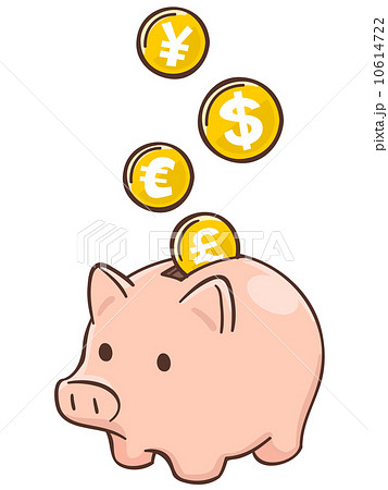 豚の貯金箱と国際通貨 のイラスト素材