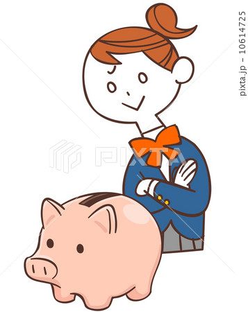 貯金箱と女子学生  10614725