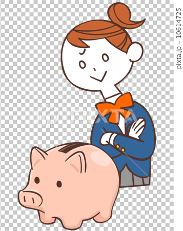 貯金箱と女子学生  10614725