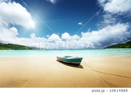 boat on beach Mahe island, Seychelles 10614889