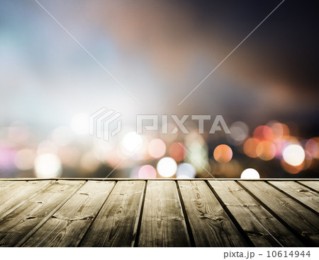 wooden platform and lights of night Hong Kong wooden platform and lights of night Hong Kong 10614944