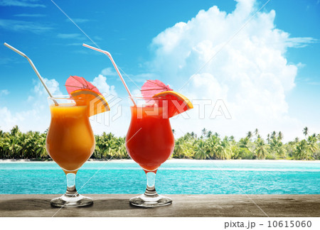 Two fresh juices on beach Two fresh juices on beach 10615060