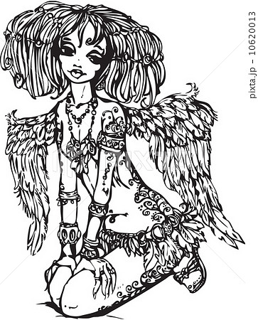 Angel girl with tattoo on her body - illustration is made in ani 10620013