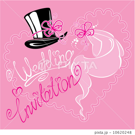 wedding invitation card with wedding veil and groom hat 10620248