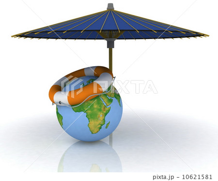 globe, umbrella and lifebuoy 10621581