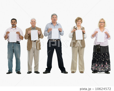 Group of people standing in a row holding papers 10624572