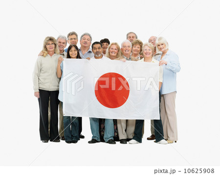 Group of people holding a Japanese flag Group of people holding a Japanese flag 10625908
