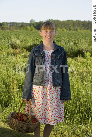 Girl picking strawberries 10626559