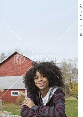 Child leaning on fence 10632127