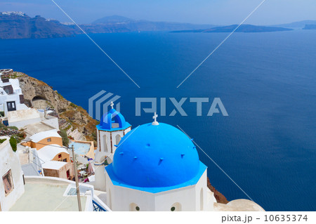 view of caldera with blue domes, Santorini  10635374