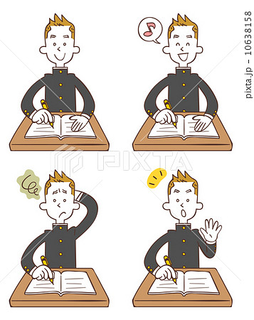 勉強する学生4種類のポーズと表情  10638158